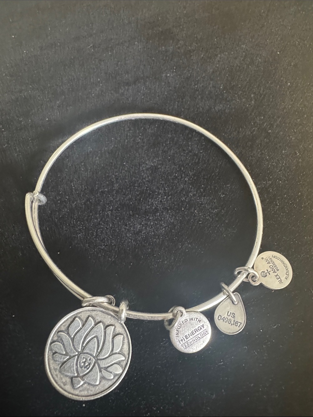 Alex and Ani Lotus Flower Om Silver Tone Expandable Bangle Bracelet USA